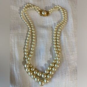 Two Strands Glass Faux Pearls Vintage‎ Necklace